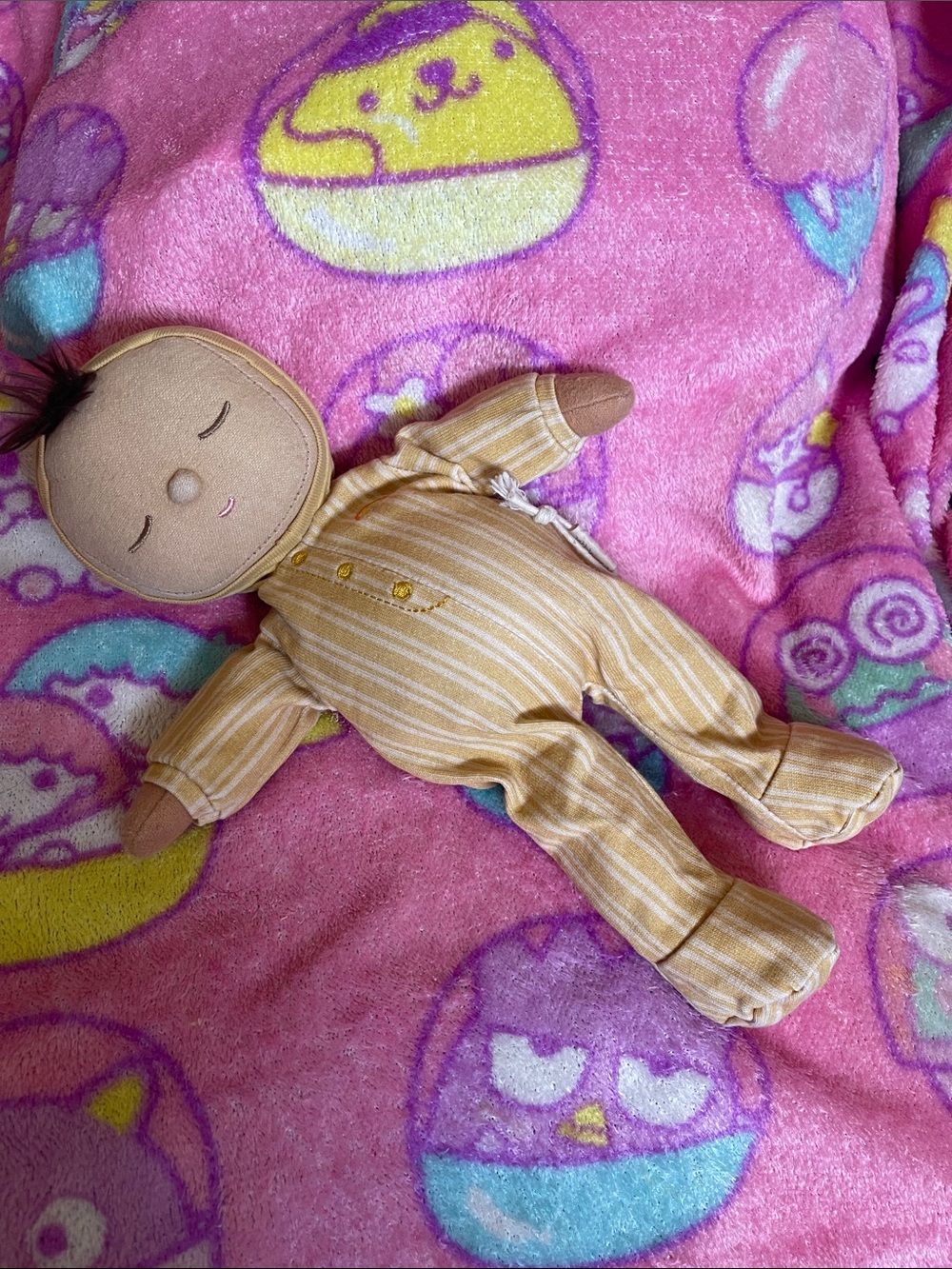 Dozy Dunkins Olliella Handmade Style Striped Baby Doll in Mustard Yellow